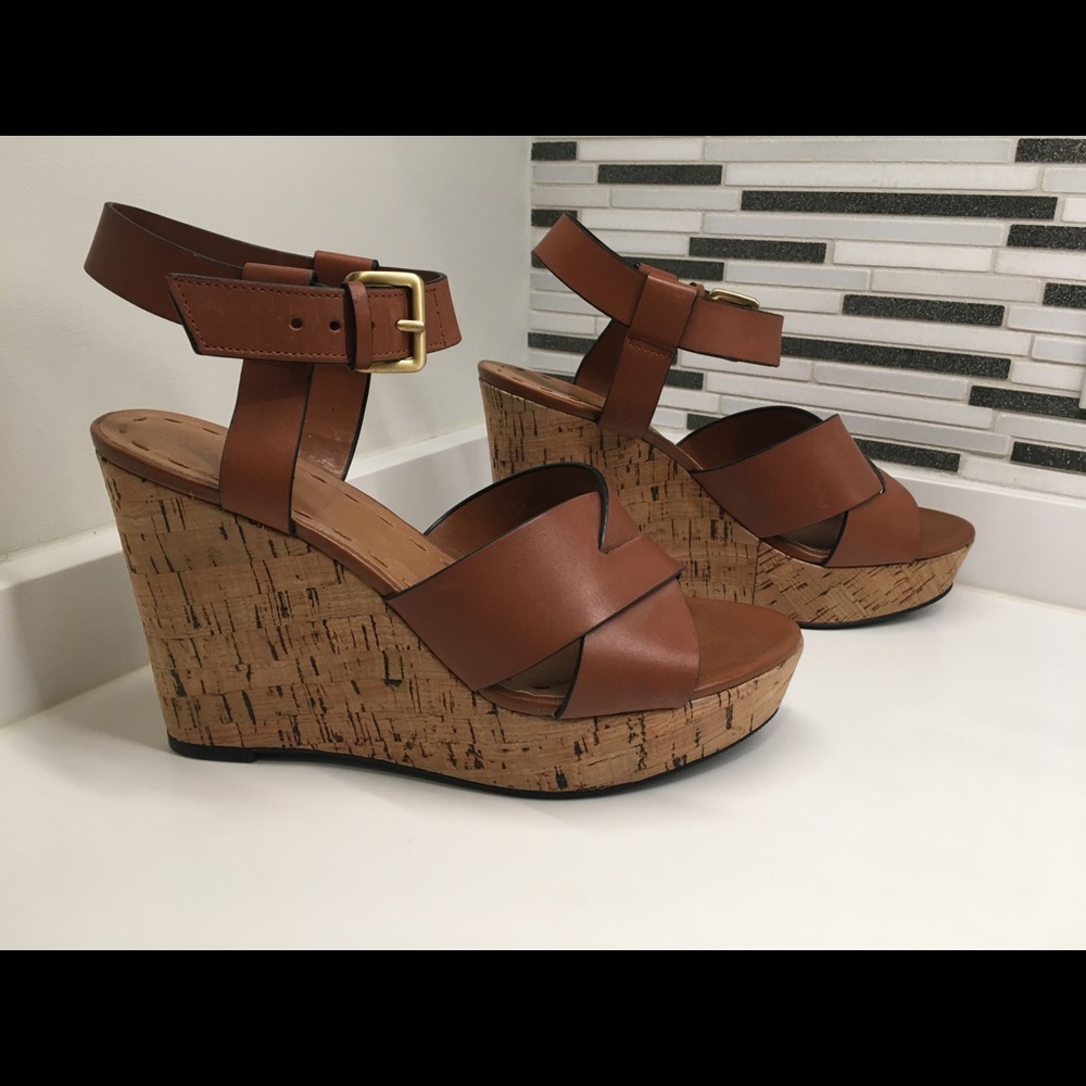 NEW Tahari Stevie Brown Cork Leather Wedges